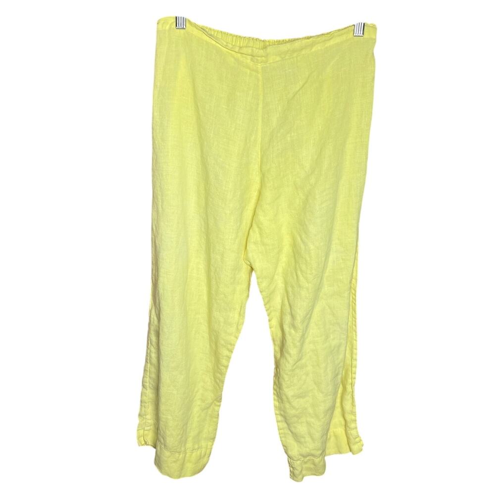bryn WALKER highlighter yellow cropped linen pull on pants size small USA made